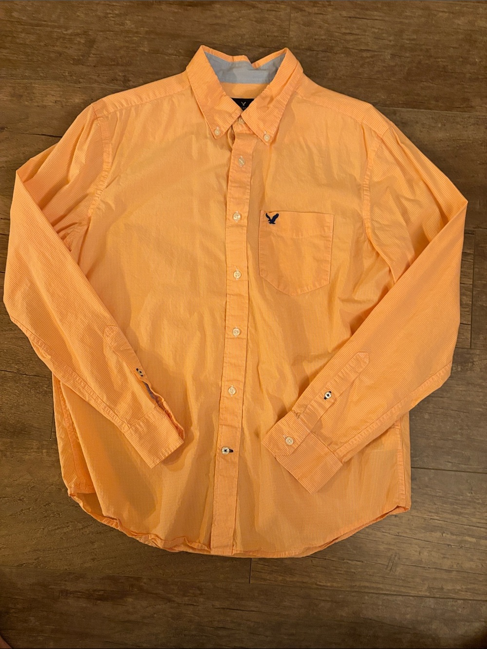 American Eagle Outfitters Men's Orange and White Gingham Button-Down Shirt